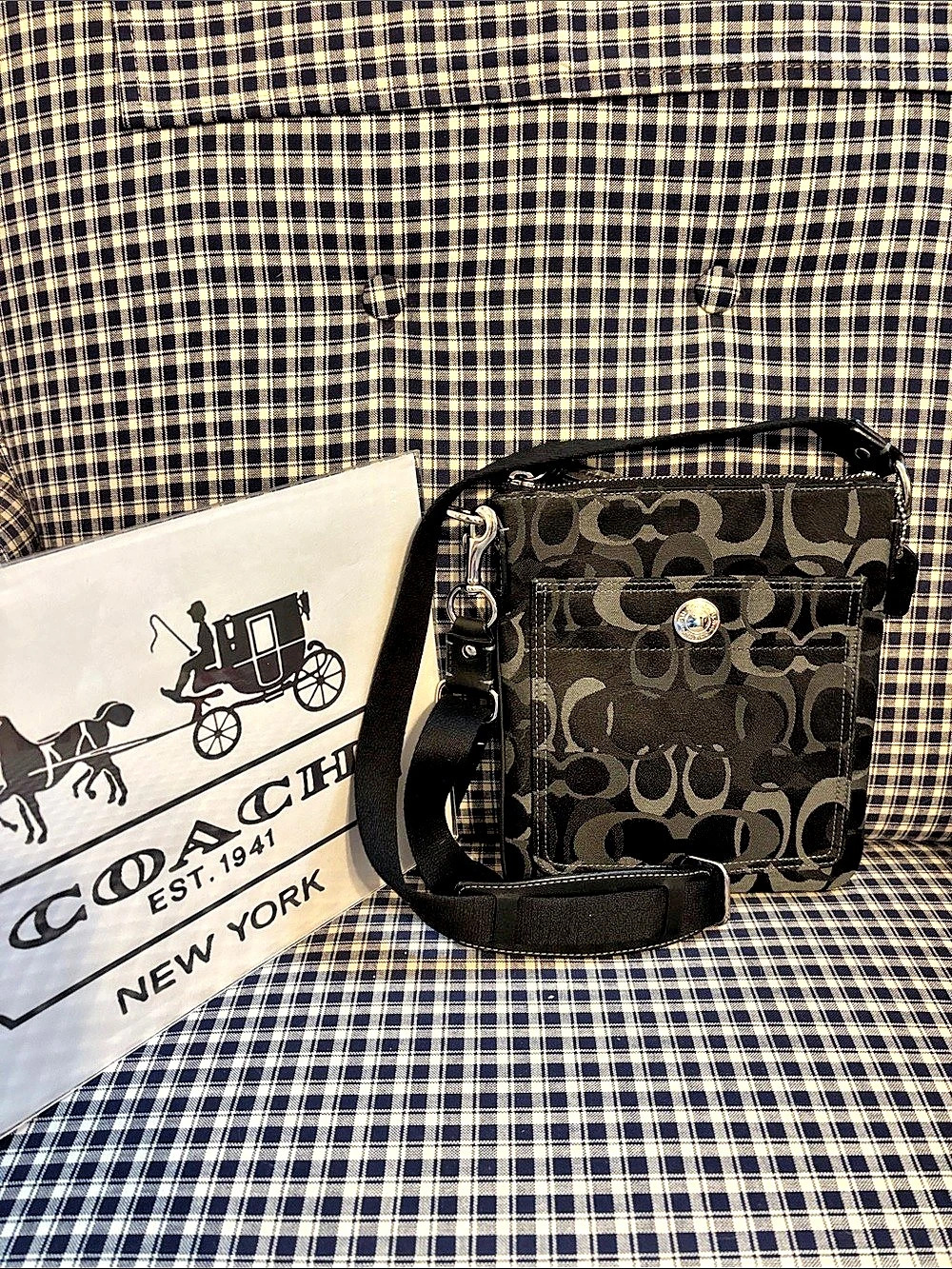 Coach Y2K vintage Crossbody Bag In Signature Canvas Black with silver hardware